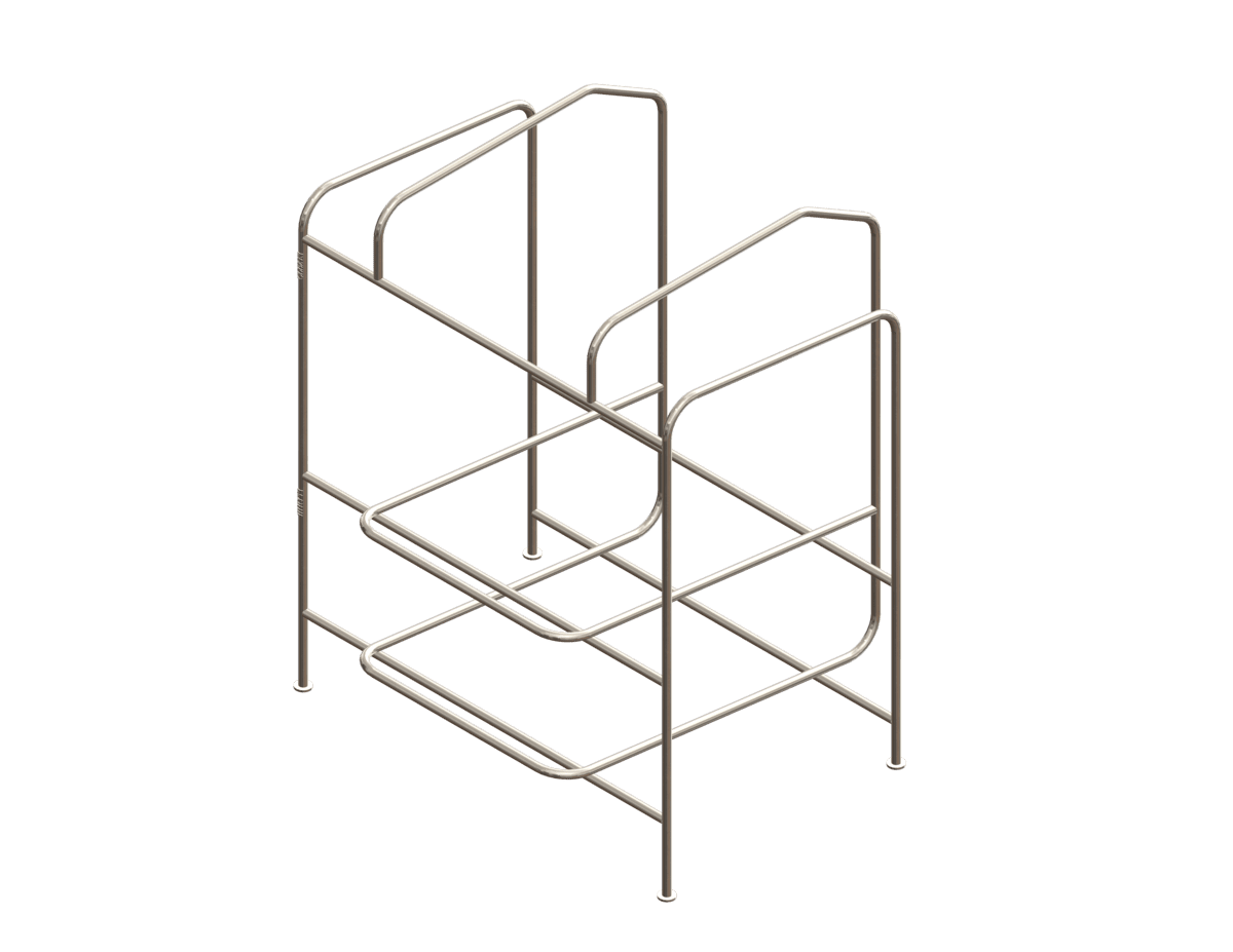 Metal shelf unit with three levels.