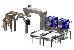 Here's an alt tag for the image: Automated industrial bagging system.